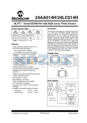 24LC014H-E/ST datasheet - 1K I2C Serial EEPROM with Half-Array Write-Protect