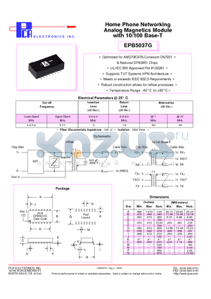 EPB5037G datasheet - Home Phone Networking Analog Magnetics Module with 10/100 Base-T