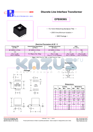 EPB5038G datasheet - Discrete Line Interface Transformer