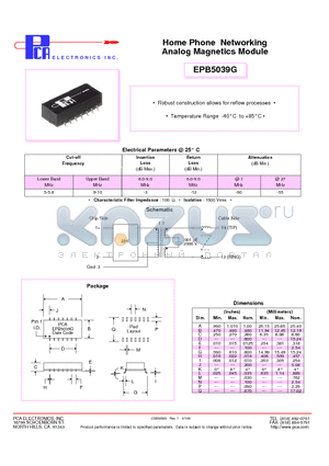 EPB5039G datasheet - Home Phone Networking Analog Magnetics Module