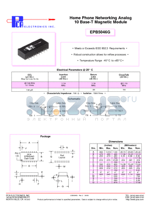 EPB5046G datasheet - Home Phone Networking Analog 10 Base-T Magnetic Module
