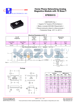 EPB5041G datasheet - Home Phone Networking Analog Magnetics Module with 10 Base-T