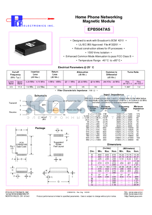 EPB5047AS datasheet - Home Phone Networking Magnetic Module