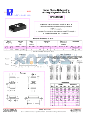 EPB5047NC datasheet - Home Phone Networking Analog Magnetics Module