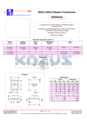 EPB5042G datasheet - MDSL/HDSL2 Modem Transformer