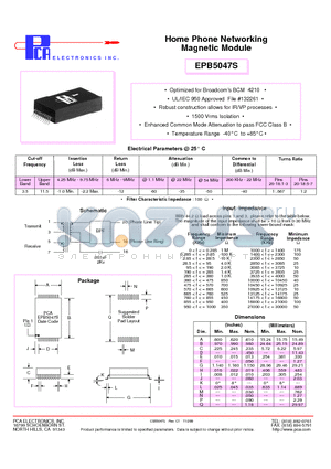 EPB5047S datasheet - Home Phone Networking Magnetic Module