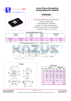 EPB5048G datasheet - Home Phone Networking Analog Magnetics Module