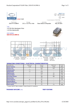 820-IF114.99M-A datasheet - Base Station & Repeater