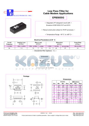 EPB5055G datasheet - Low Pass Filter for Cable Modem Applications