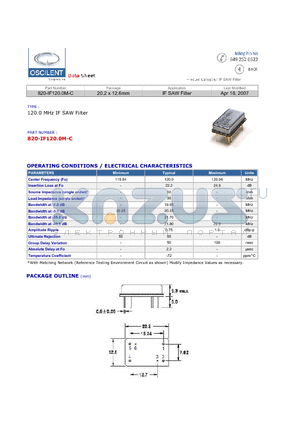 820-IF120.0M-C datasheet - 120.0 MHz IF SAW Filter