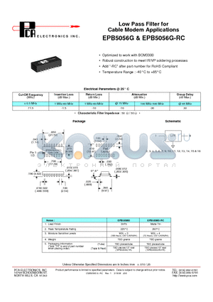 EPB5056G datasheet - Low Pass Filter for Cable Modem Applications