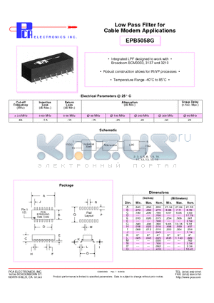 EPB5058G datasheet - Low Pass Filter for Cable Modem Applications