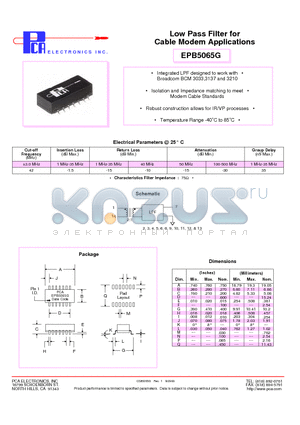 EPB5065G datasheet - Low Pass Filter for Cable Modem Applications