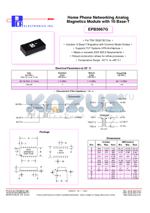 EPB5067G datasheet - Home Phone Networking Analog Magnetics Module with 10 Base-T