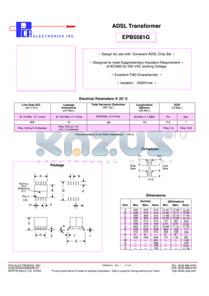 EPB5081G datasheet - ADSL Transformer