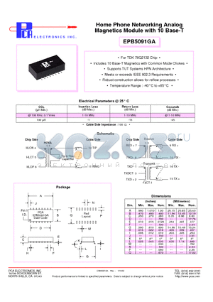 EPB5091GA datasheet - Home Phone Networking Analog Magnetics Module with 10 Base-T