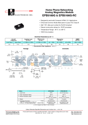 EPB5100G-RC datasheet - Home Phone Networking Analog Magnetics Module