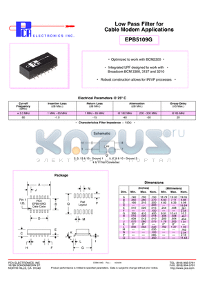 EPB5109G datasheet - Low Pass Filter for Cable Modem Applications