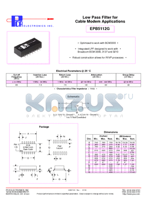 EPB5112G datasheet - Low Pass Filter for Cable Modem Applications