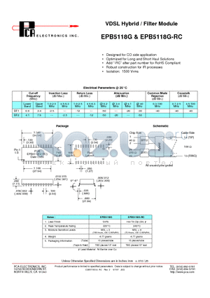 EPB5118G-RC datasheet - VDSL Hybrid / Filter Module