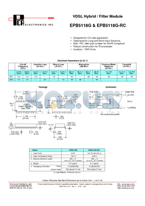 EPB5118G datasheet - VDSL Hybrid / Filter Module