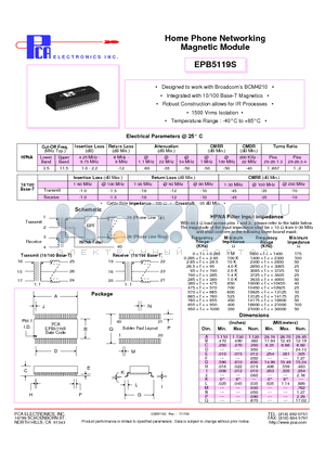 EPB5119S datasheet - Home Phone Networking Magnetic Module