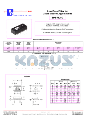 EPB5128G datasheet - Low Pass Filter for Cable Modem Applications