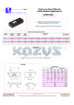 EPB5130G datasheet - Dual Low Pass Filter for Cable Modem Applications