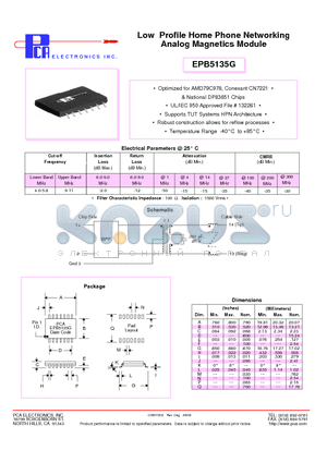 EPB5135G datasheet - Low Profile Home Phone Networking Analog Magnetics Module