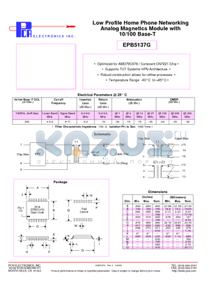 EPB5137G datasheet - Low Profile Home Phone Networking Analog Magnetics Module with 10/100 Base-T