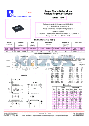 EPB5147G datasheet - Home Phone Networking Analog Magnetics Module