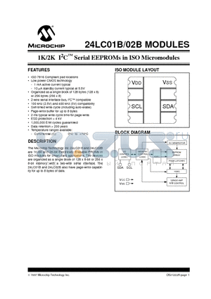 24LC01B-MT datasheet - 1K/2K I 2 C  Serial EEPROMs in ISO Micromodules