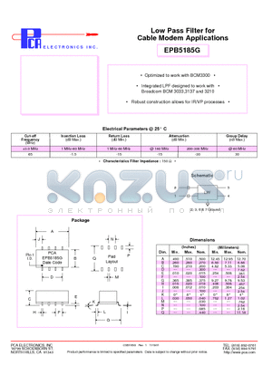 EPB5185G datasheet - Low Pass Filter for Cable Modem Applications