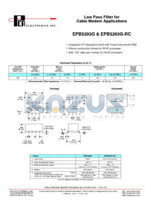 EPB5203G-RC datasheet - Low Pass Filter for Cable Modem Applications