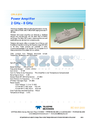 CPA-8-2014 datasheet - Power Amplifier 2 GHz - 8 GHz