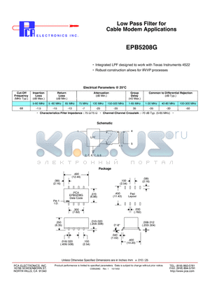 EPB5208G datasheet - Low Pass Filter for Cable Modem Applications