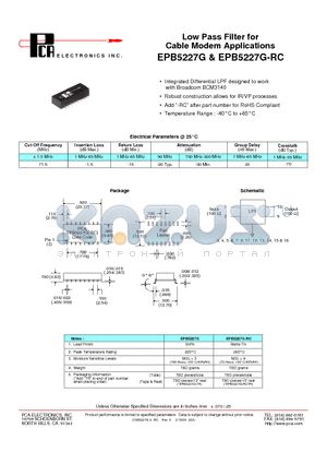 EPB5227G datasheet - Low Pass Filter for Cable Modem Applications