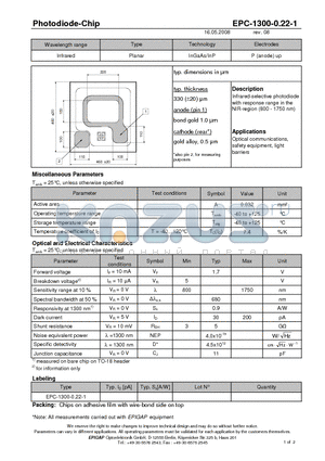 EPC-1300-0.22-1 datasheet - Photodiode-Chip