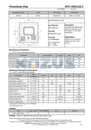 EPC-1300-0.22-3 datasheet - Photodiode-Chip