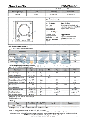 EPC-1300-0.5-1 datasheet - Photodiode-Chip