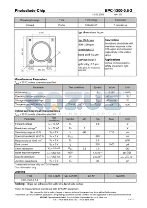 EPC-1300-0.5-2 datasheet - Photodiode-Chip