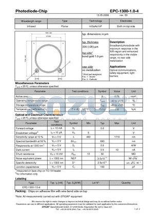 EPC-1300-1.0-4 datasheet - Photodiode-Chip