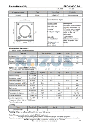 EPC-1300-0.5-4 datasheet - Photodiode-Chip