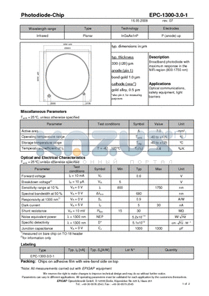 EPC-1300-3.0-1 datasheet - Photodiode-Chip