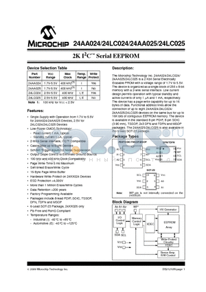 24LC024-IP datasheet - 2K I2C Serial EEPROM
