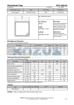 EPC-440-0.9 datasheet - Photodiode-Chip