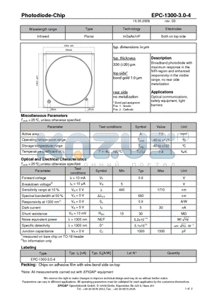 EPC-1300-3.0-4 datasheet - Photodiode-Chip