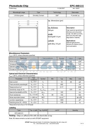 EPC-440-2.5 datasheet - Photodiode-Chip