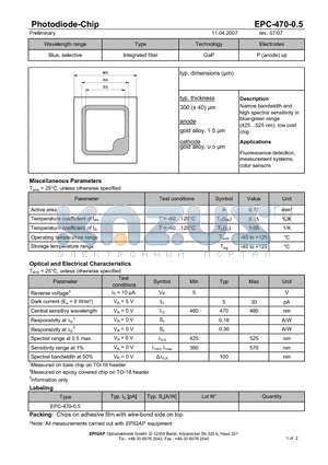 EPC-470-0.5 datasheet - Photodiode-Chip