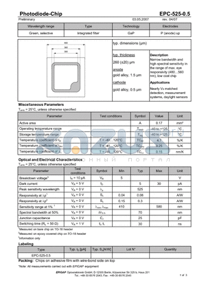 EPC-525-0.5 datasheet - Photodiode-Chip